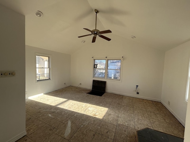 unfurnished room with lofted ceiling and ceiling fan