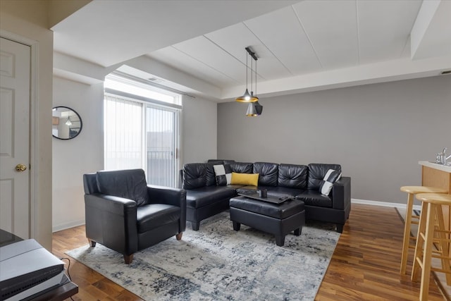 living room with hardwood / wood-style flooring