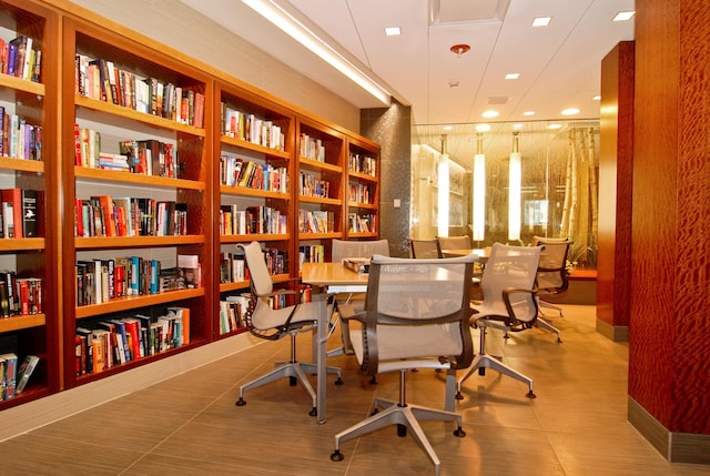 office area featuring built in shelves