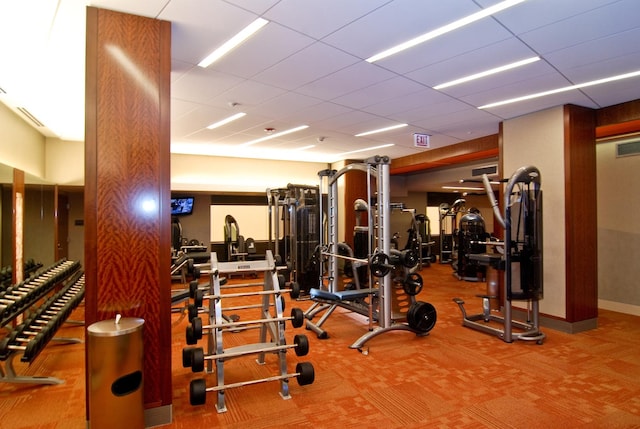 workout area featuring carpet floors