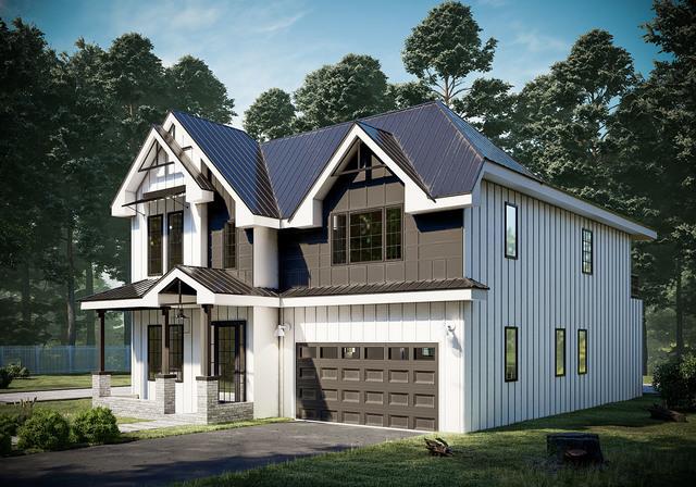 modern farmhouse style home with a garage