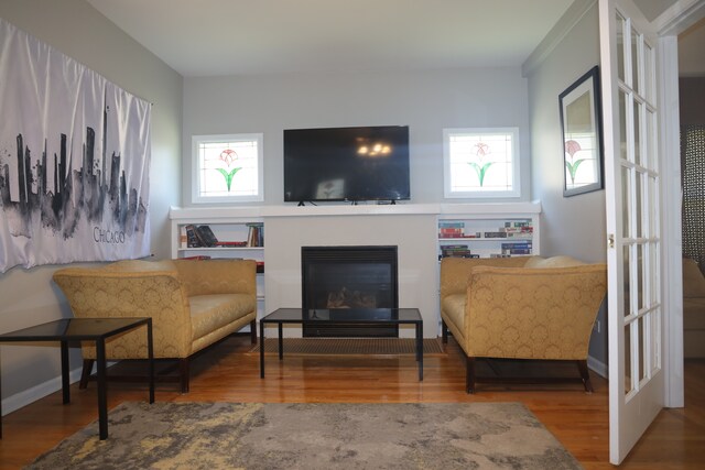 living area with wood-type flooring