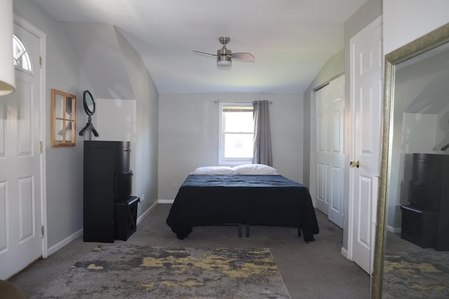 1040 N Austin Blvd, Oak Park, IL 60302 - bedroom with vaulted ceiling, a ceiling fan, carpet flooring, and baseboards