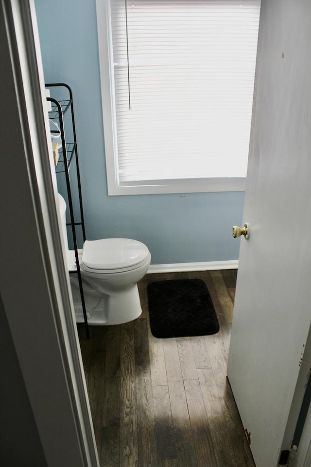 bathroom with hardwood / wood-style floors and toilet