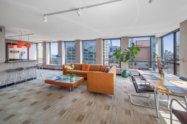 interior space featuring a view of city and visible vents