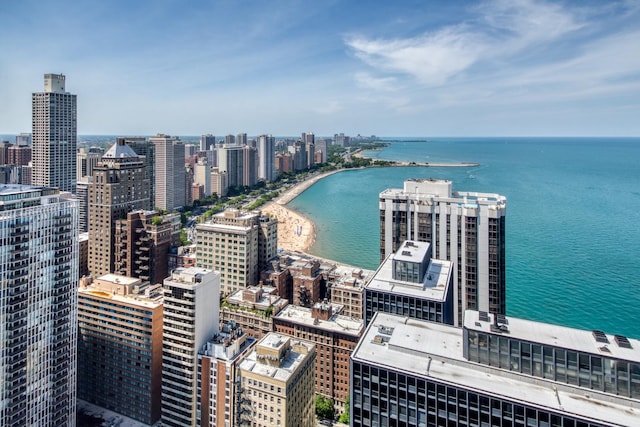 bird's eye view with a water view and a city view