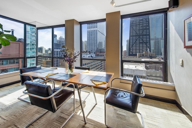 office area with a city view and baseboards