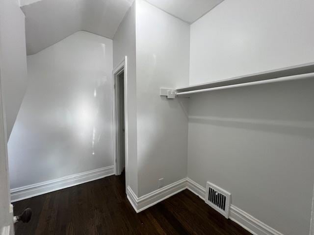 spacious closet featuring dark hardwood / wood-style floors