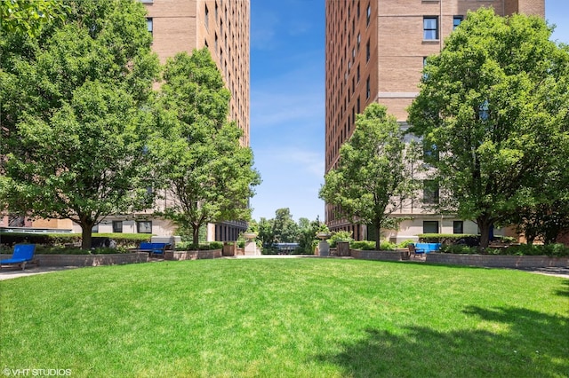 view of community featuring a lawn