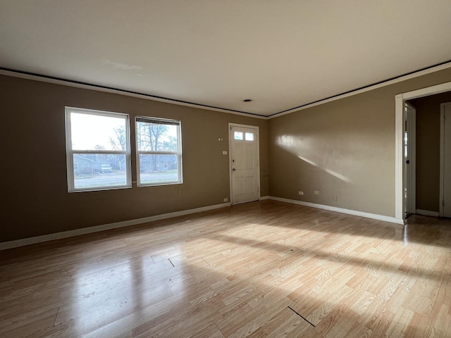 interior space featuring light wood-type flooring and crown molding