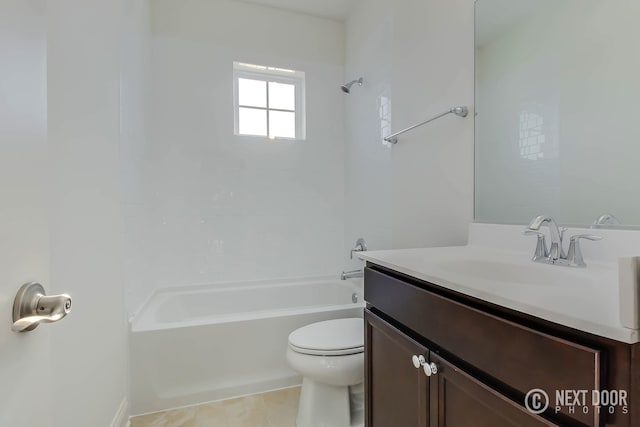 full bathroom featuring tile patterned flooring, vanity, shower / bath combination, and toilet