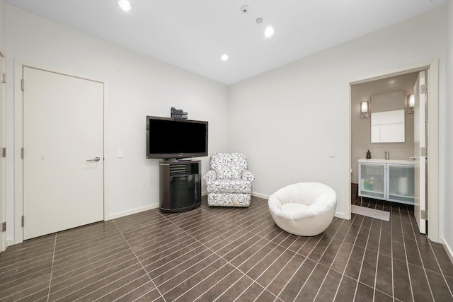 living area featuring dark hardwood / wood-style floors and sink