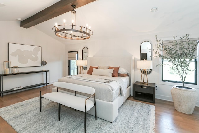 15W601 Grant St, Burr Ridge, IL 60527 - bedroom featuring lofted ceiling with beams, wood-type flooring, and a chandelier