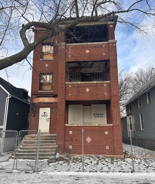 view of snow covered building