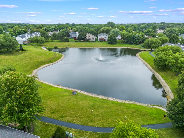 bird's eye view with a water view and a residential view