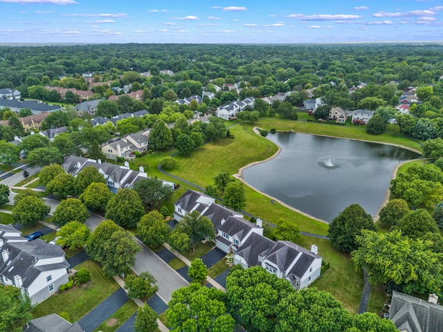 birds eye view of property with a water view and a residential view