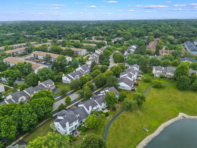 bird's eye view with a water view and a residential view