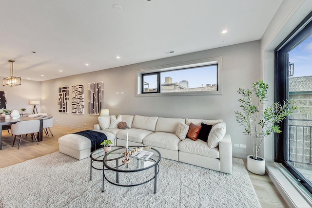 living room with hardwood / wood-style flooring