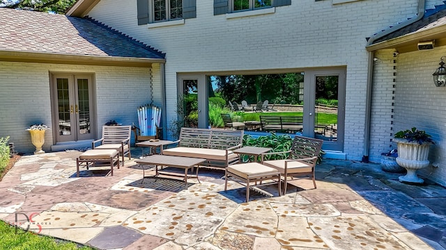 view of terrace featuring french doors