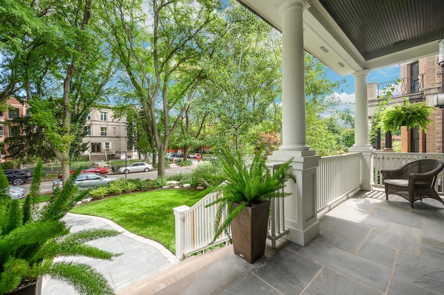 view of patio featuring covered porch