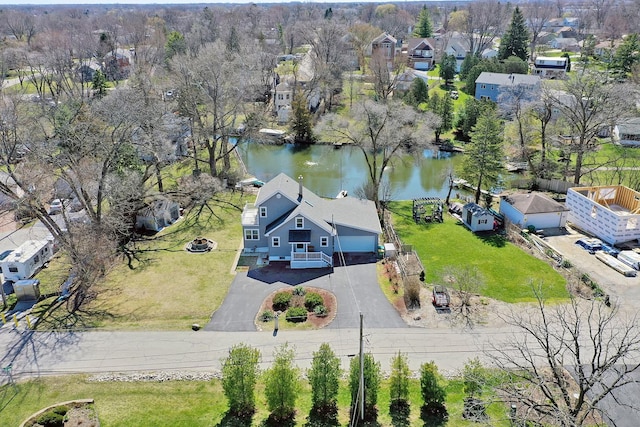 aerial view with a water view