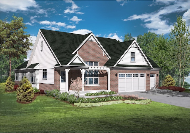 view of front of property featuring a garage and a front lawn