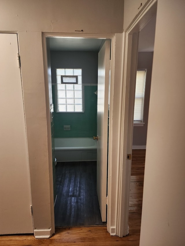 hallway featuring wood-type flooring