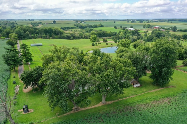 drone / aerial view with a water view and a rural view