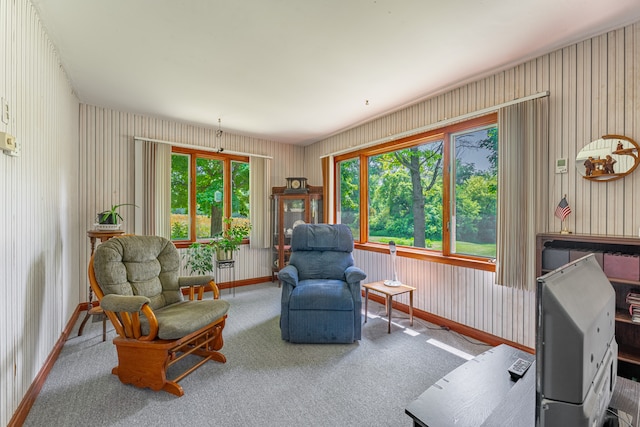 sitting room featuring carpet floors and baseboards