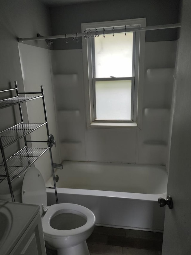 full bathroom with vanity, shower / bathing tub combination, and toilet