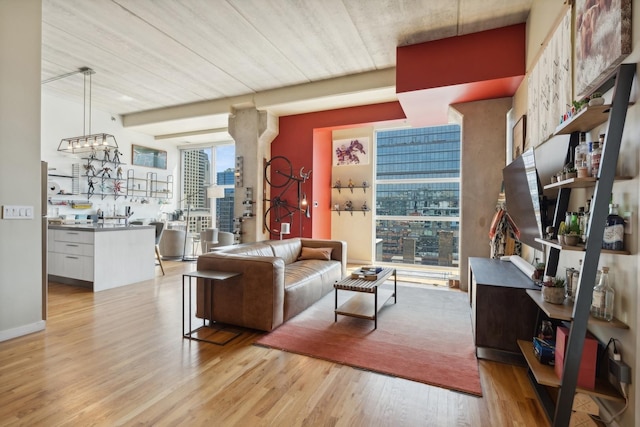 living room featuring light wood-type flooring