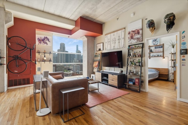 living room with light hardwood / wood-style flooring