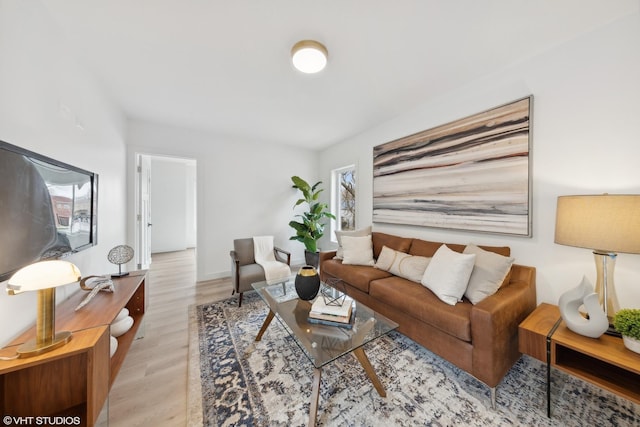 living room with light hardwood / wood-style flooring