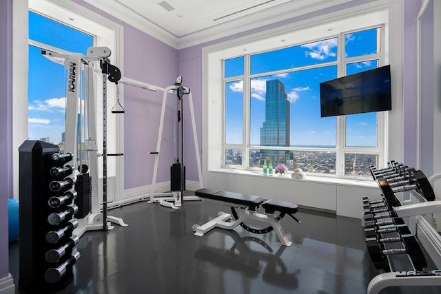 gym featuring ornamental molding