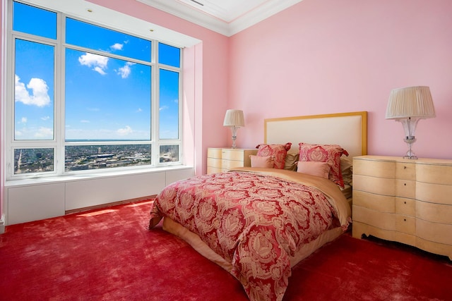 bedroom featuring carpet and ornamental molding