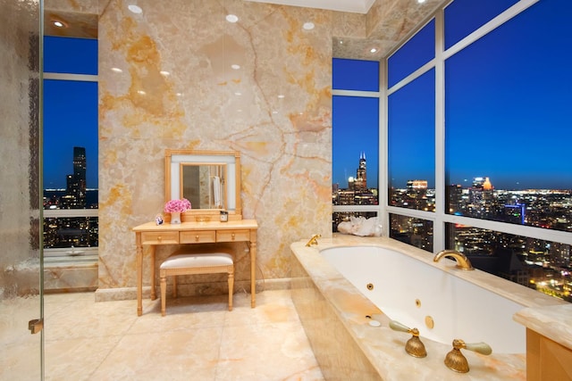 bathroom with tiled bath