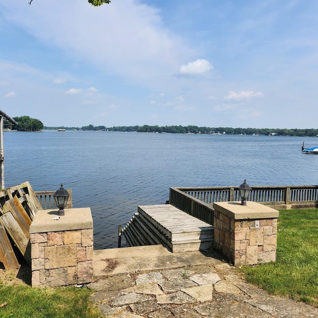 dock area with a water view