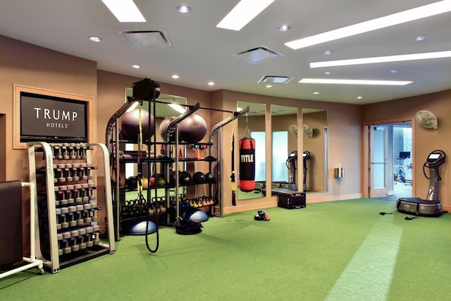 exercise room with carpet