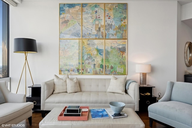 living room with dark wood-type flooring