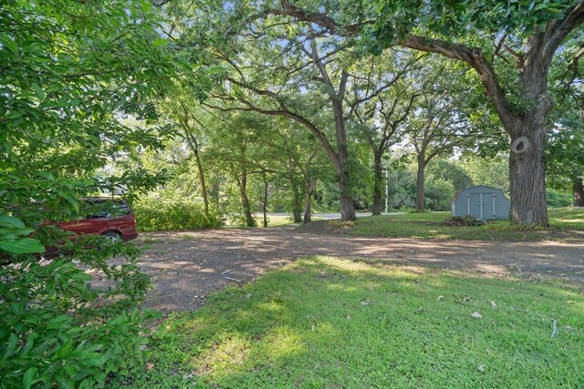 view of yard with a storage unit and an outbuilding