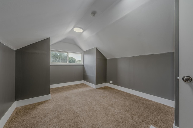 additional living space with light carpet and vaulted ceiling