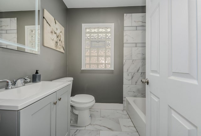 full bathroom featuring vanity, toilet, and shower / tub combination