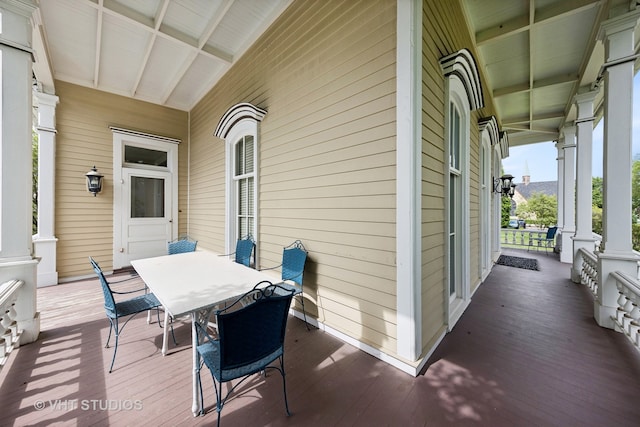 wooden terrace with covered porch