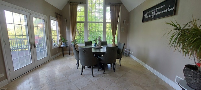 tiled dining area with french doors