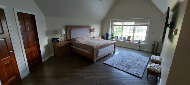 bedroom featuring vaulted ceiling and dark hardwood / wood-style floors