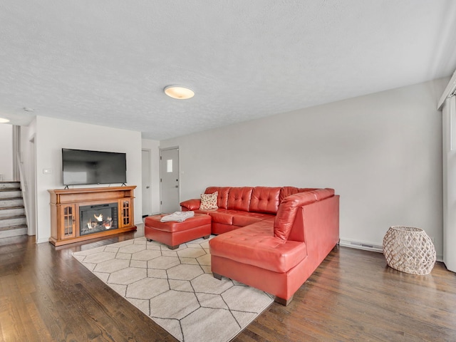 living room with dark wood-type flooring