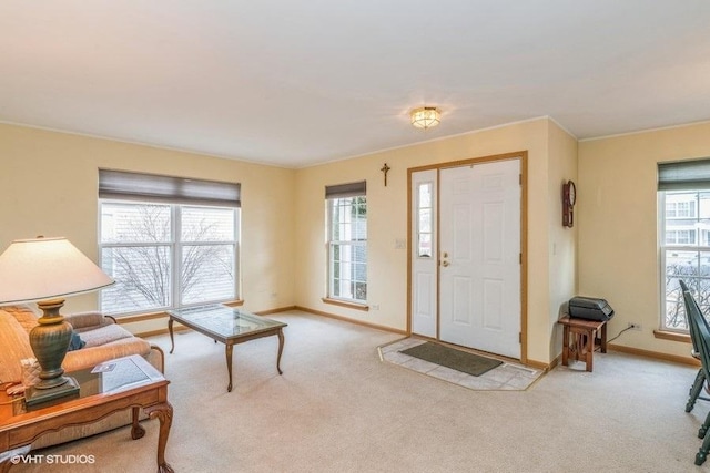 carpeted foyer featuring a wealth of natural light