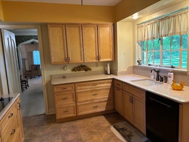 kitchen featuring a healthy amount of sunlight, sink, and black appliances