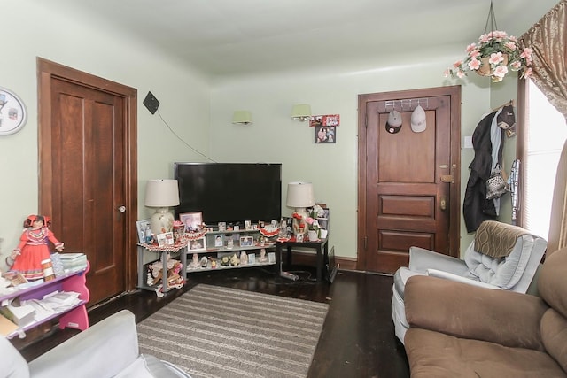 living room featuring dark hardwood / wood-style flooring