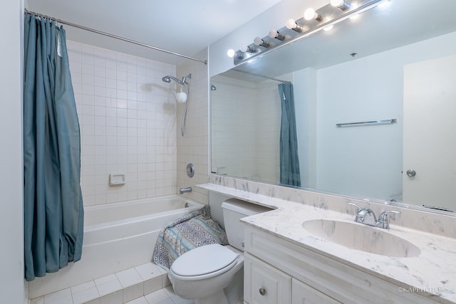 full bathroom featuring tile patterned flooring, vanity, shower / bath combo, and toilet